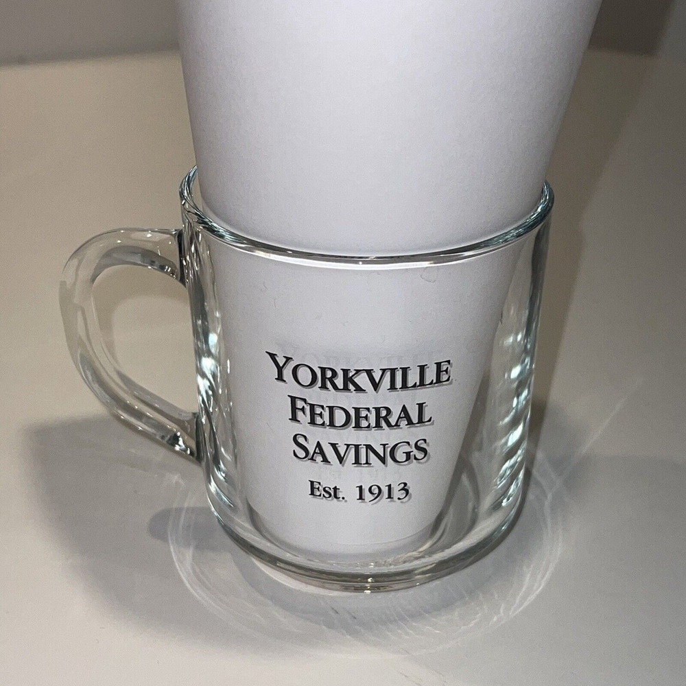 Valhalla‎ Railroad Station Yorkville Federal Savings Bank Clear Glass Mug EUC - Picture 3 of 9